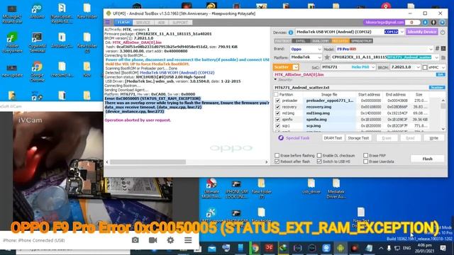 OPPOF9 Pro Error 0xC0050005 STATUS EXT RAM EXCEPTION UFI BOX.