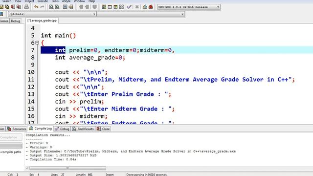 Prelim, Midterm, and Endterm Average Grade Solver in C++ смотреть онлайн