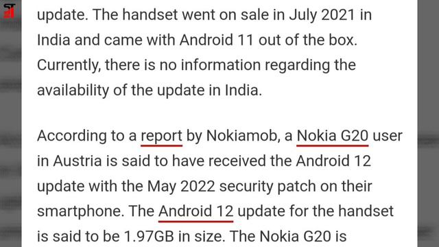Nokia G20 Received Android 12 update with May 2022 security patch смотреть онлайн