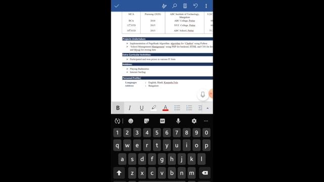 Create Resume In Mobile Using MS WORD. Resume For Freshers. Latest 2020-2021 Format.