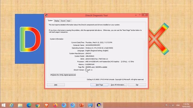 Direct x | How to know system information | complete system information | how to check video memory смотреть онлайн