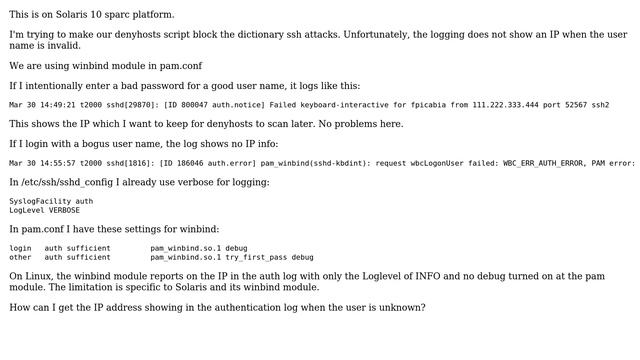 DevOps & SysAdmins: On Solaris, how to log IP when using winbind auth and invalid user? смотреть онлайн