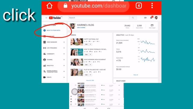 HOW TO FIND YOUR CREATOR STUDIO & YOUTUBE STUDIO BETA using ANDROID PHONE TUTORIAL (taglish) смотреть онлайн
