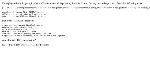 Unix & Linux: ld cannot find -lQt5Multimedia смотреть онлайн