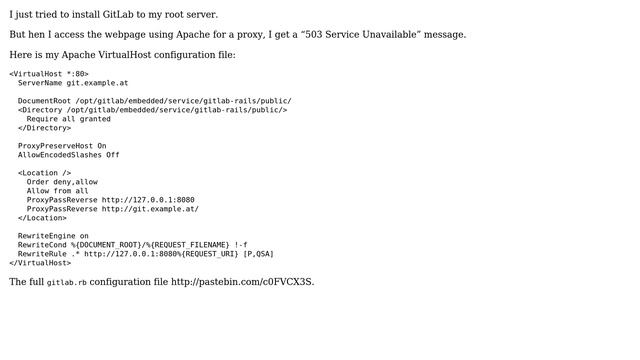 Gitlab on CentOS 7 with Apache instead of Nginx giving a "503 Service Unavailable" message смотреть онлайн