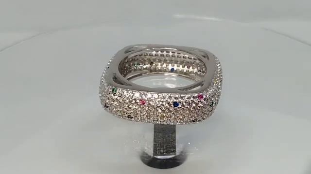 Мерцающее серебряное кольцо с фианитами класса ААА (лампы) смотреть онлайн