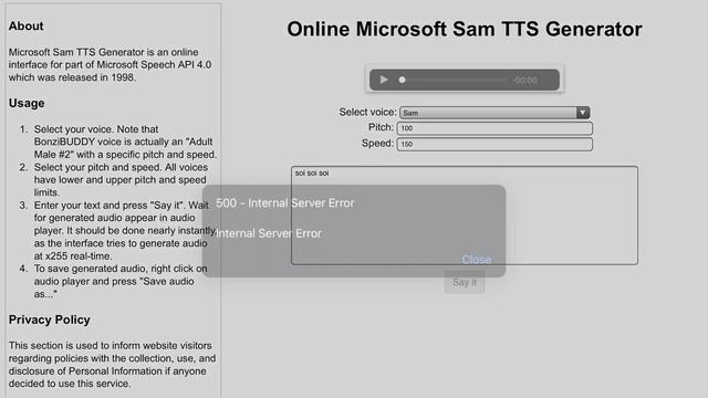 What The Well Has Wrong Online Microsoft Sam TTS Generator!