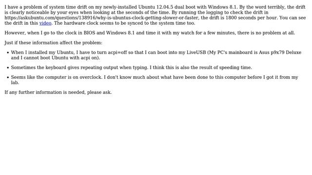 Ubuntu: System time drifts terribly on Ubuntu 12.04.5 Dual boot смотреть онлайн