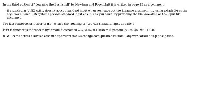 Unix & Linux: Repeatedly creating files named /dev/stdin can be dangerous? смотреть онлайн