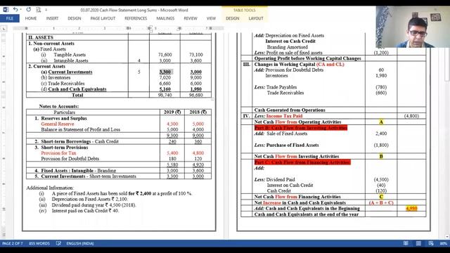CASH FLOW STATEMENT - LONG SUMS