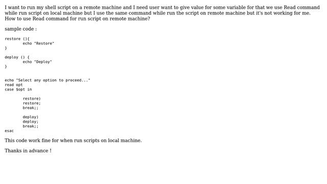 Ubuntu: How to use Read command in shell script while run script on remote machine? смотреть онлайн