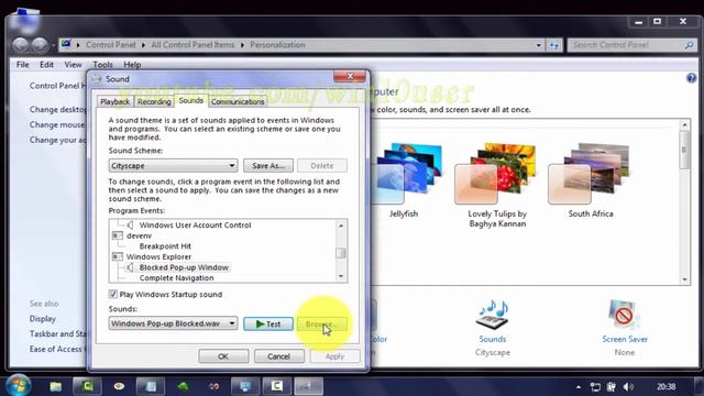 Windows 7 Tips : How to change Windows Explorer Blocked Pop Up Window Sound смотреть онлайн