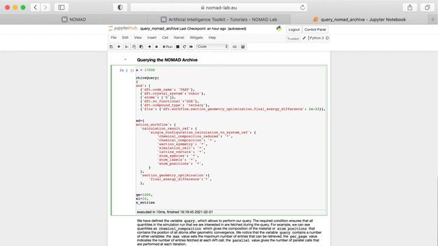 NOMAD Artificial Intelligence Toolkit: Querying the NOMAD Archive смотреть онлайн