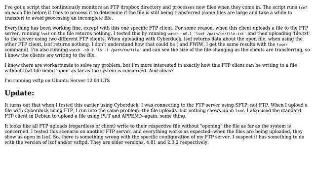 DevOps & SysAdmins: Incoming FTP transfer not showing in lsof when using specific FTP client смотреть онлайн