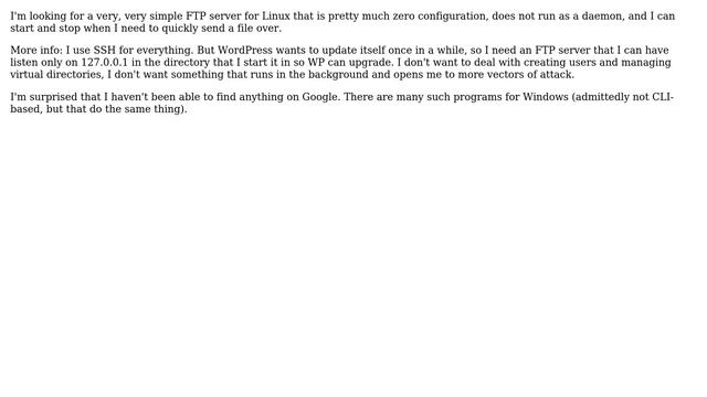Looking for dead-simple command line FTP server for Linux смотреть онлайн