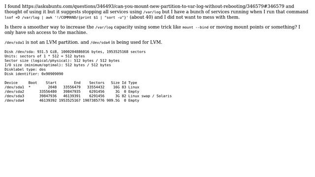 Move mount or increase space in /var/log смотреть онлайн