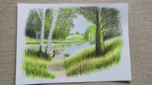 Рисую пейзаж цветными карандашами.