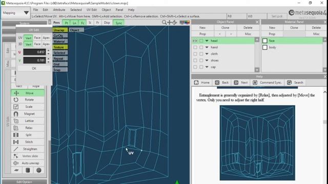 Metasequoia 4 Tutorial Intermediate Level 17 : How To Texture Mapping Of Clown Model 1#phionestudio