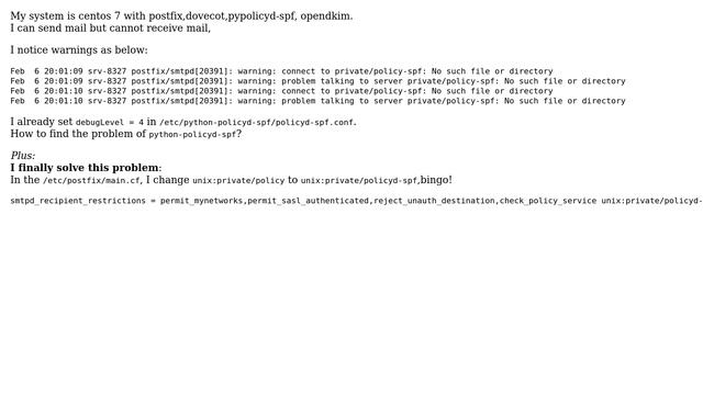 `connect to private/policy-spf: No such file or directory` when receive mail by postfix in centos 7 смотреть онлайн
