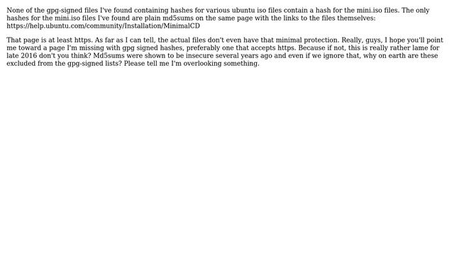 Ubuntu: Why are there no gpg signed hashes for the mini.iso? смотреть онлайн