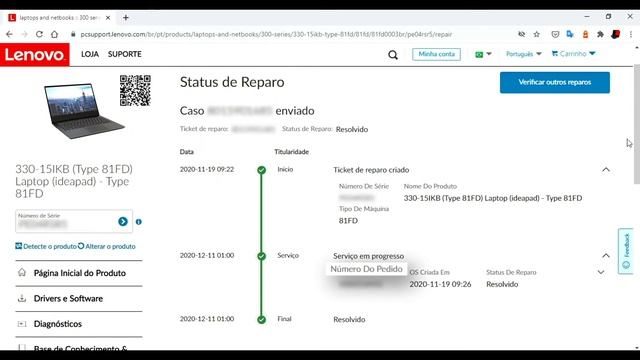 Como consultar o status de reparo de um produto no site de Suporte da Lenovo смотреть онлайн