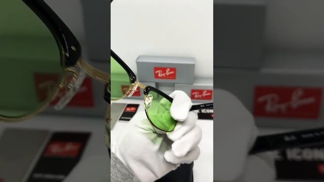 Солнцезащитные очки Ray Ban Clubmaster RB 3016 901/14 (золотая оправа/светло зеленые линзы)