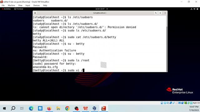 Linux Redhat lab: give user the right to run sudo, limit the right to change password of root смотреть онлайн