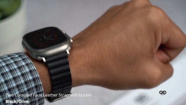 Black/Olive Two Coloured Faux Leather Strap with buckle Apple Watch 49mm Series Ultra смотреть онлайн