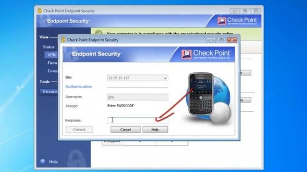 Check Point End point Security Client protected with SMS PASSCODE