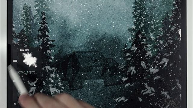 Cozy Winter Scene // EASY watercolor Landscape tutorial for Procreate смотреть онлайн