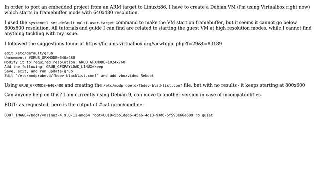 Unix & Linux: Cannot force Debian to start in Framebuffer 640x480 resolution смотреть онлайн