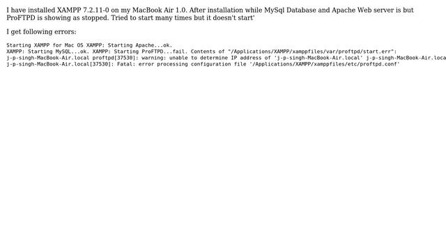 XAMPP ProFTPD not starting in MacBook Air смотреть онлайн