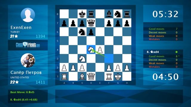 Chess Game Analysis: Сапёр Петров - ExenExen : 1-0 (By ChessFriends.com) смотреть онлайн