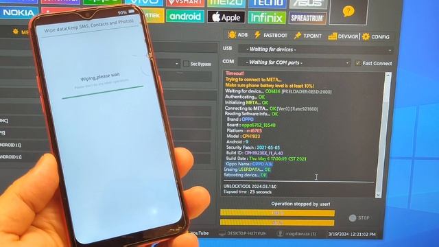 OPPO A1K (CPH1923), Delete Pin, Pattern, Password Lock. One Click with Unlocktool. смотреть онлайн
