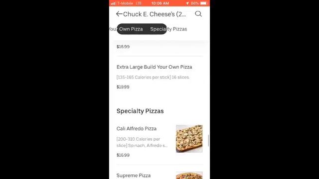 Chuck E Cheese UberEats