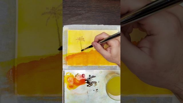 Пальмы. пейзаж акварелью.