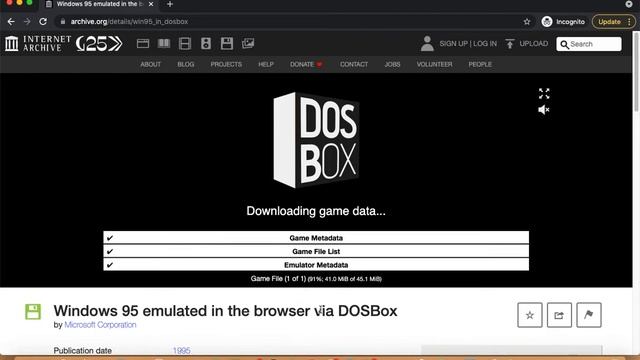 Running Windows 95 inside a web browser on macOS Mojave (Internet Archive) смотреть онлайн