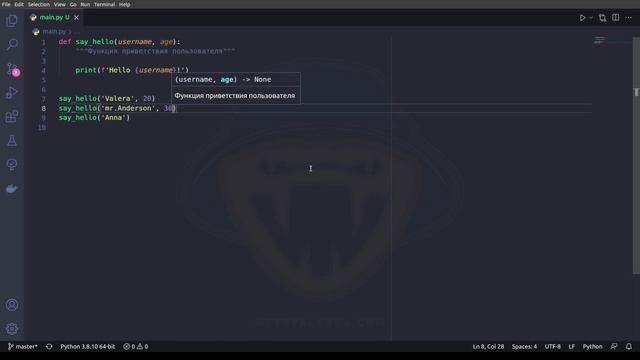 Python с нуля | Функции в Python | Определение, вызов, позиционные и именованные аргументы, return смотреть онлайн