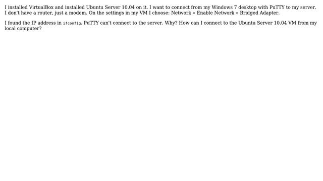 How can I connect Ubuntu Server 10.04VM without router from my local computer? смотреть онлайн