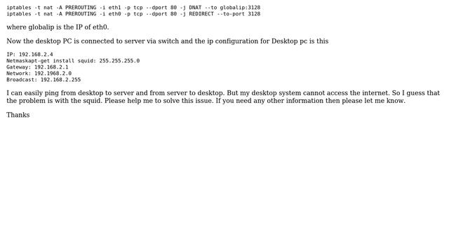 Squid proxy not working, using Ubuntu Server 10.04 and two NICs. One is connected to WAN and... смотреть онлайн