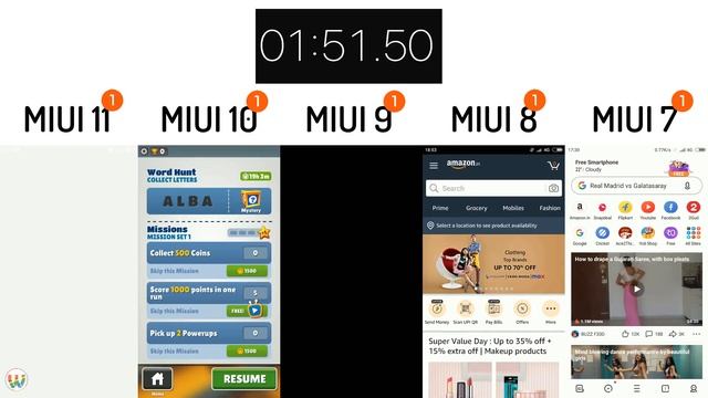 MIUI 11 Vs MIUI 10 Vs MIUI 9 Vs MIUI 8 Vs MIUI 7 - Speed Test 🔥🔥🔥