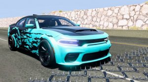 Массовые автомобильные аварии с разбивкой по полосам с шипами #118 – BeamNG Drive