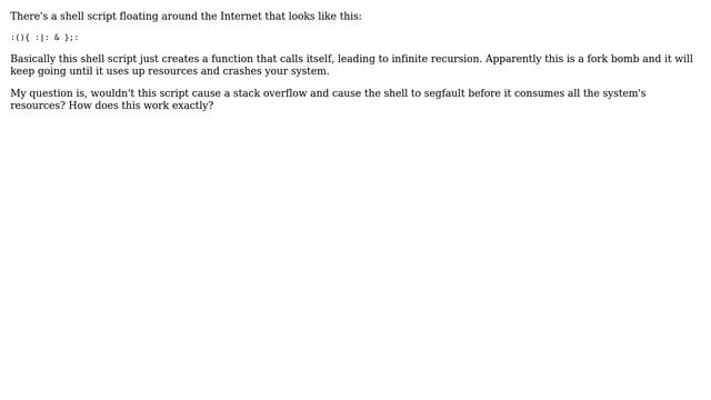 Unix & Linux: Confused by this fork bomb script смотреть онлайн
