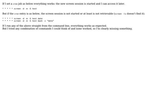 Unix & Linux: cron screen doesn t work if has a command to run смотреть онлайн