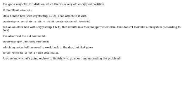 Unix & Linux: Can't mount encrypted disk from old cryptsetup смотреть онлайн