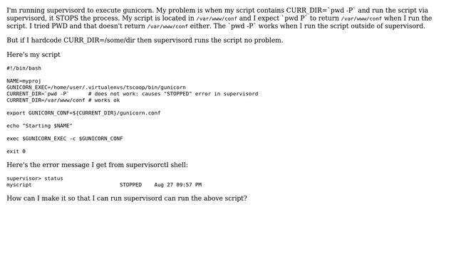 `pwd -P` preventing bash script from running in supervisord смотреть онлайн