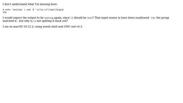 Unix & Linux: 1 in sed command not working under xonsh смотреть онлайн