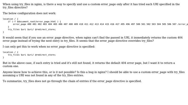 Using nginx try_files and custom error pages for the main location block? смотреть онлайн