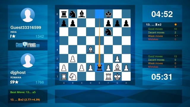 Chess Game Analysis: djghost - Guest33316599 : 1-0 (By ChessFriends.com) смотреть онлайн