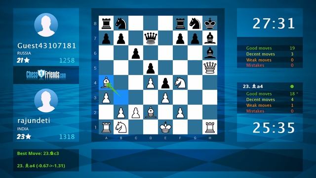 Chess Game Analysis: rajundeti - Guest43107181 : 1-0 (By ChessFriends.com) смотреть онлайн